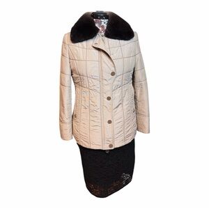 Naersi Cream Quilted Wool Filled Jacket Real Rabbit Fur Collar